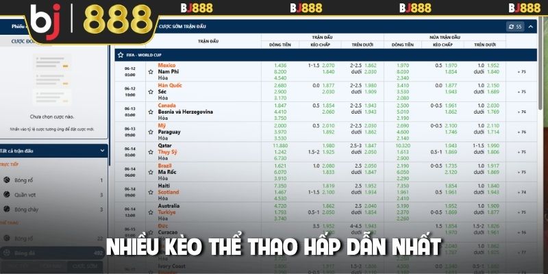 Nhiều kèo thể thao hấp dẫn nhất